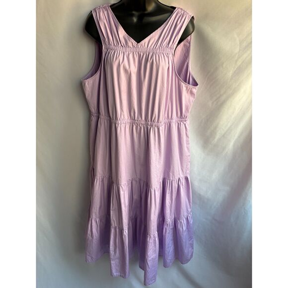 Halogen Sleeveless Tiered Poplin Dress Purple Bloom Lavender Plus Size 1X Girly - Picture 2 of 13